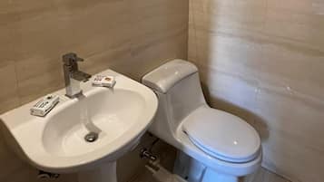 Regadera, toallas, jabón, papel de baño