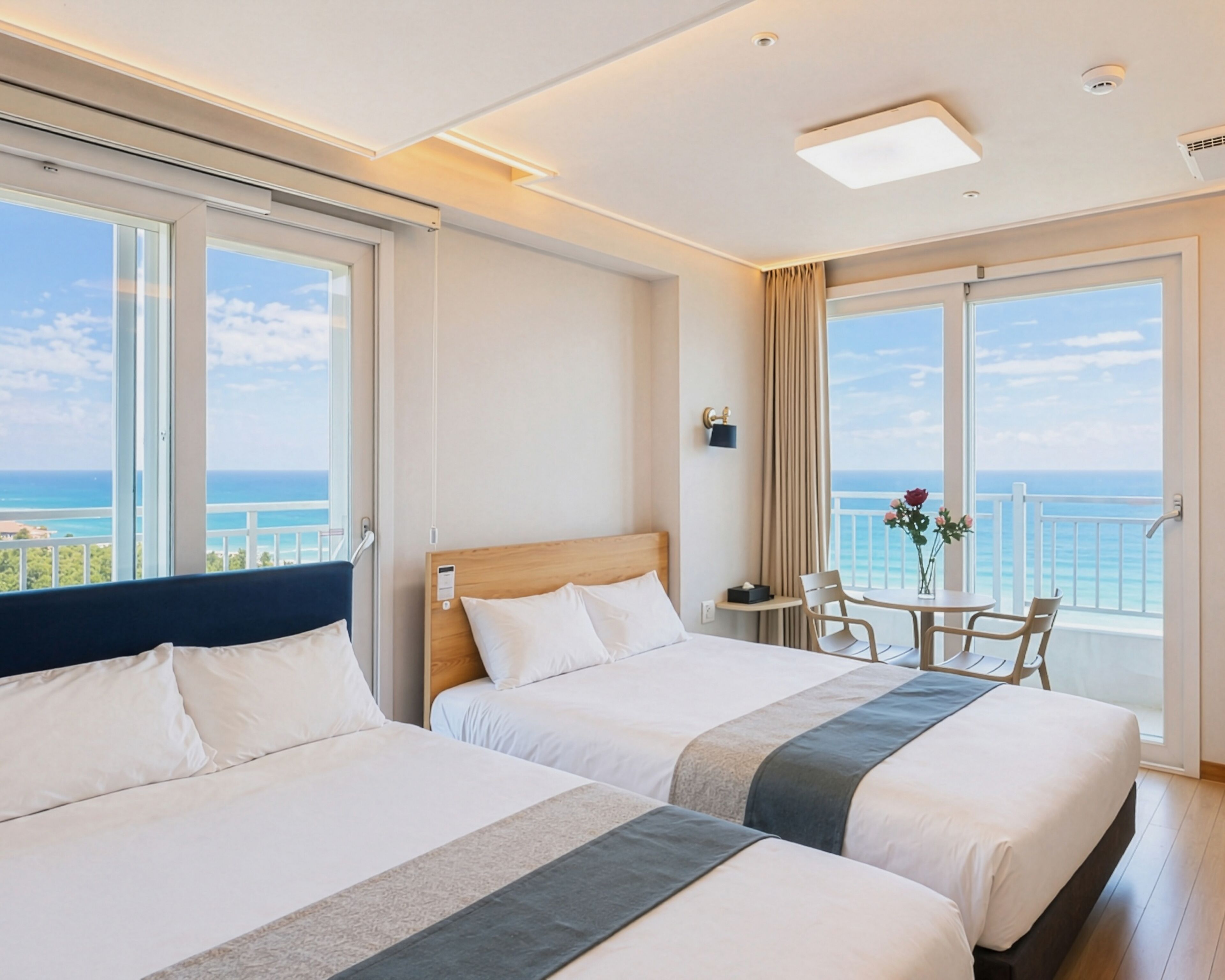 Camera familiare con 2 letti singoli, vista mare | Postazione laptop, Wi-Fi gratuito