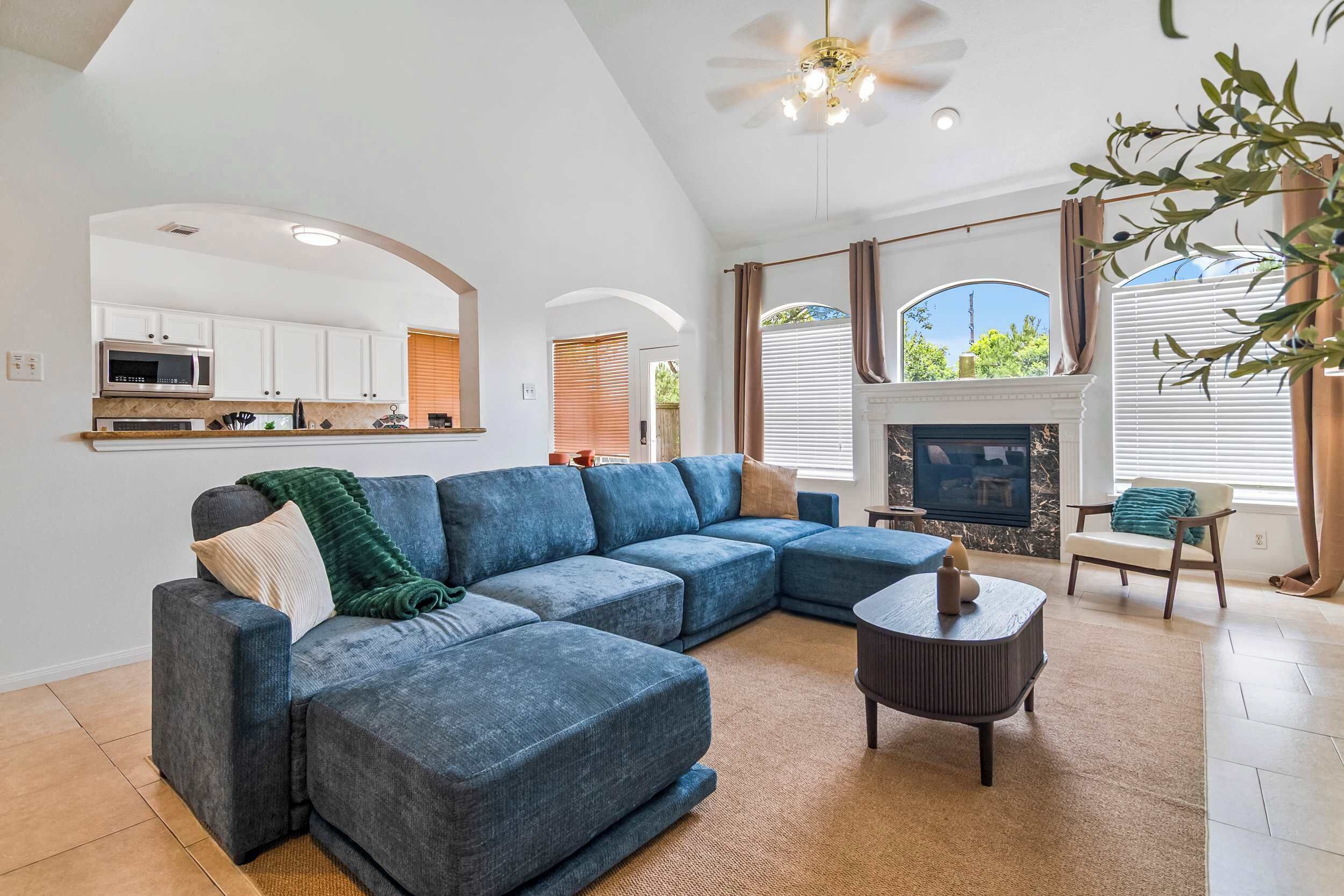 TV, fireplace, offices