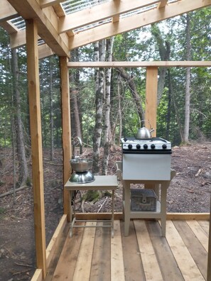 Property grounds - Cozy off grid retreat overlooking forest and wetlands with sauna and trails. (Arden)