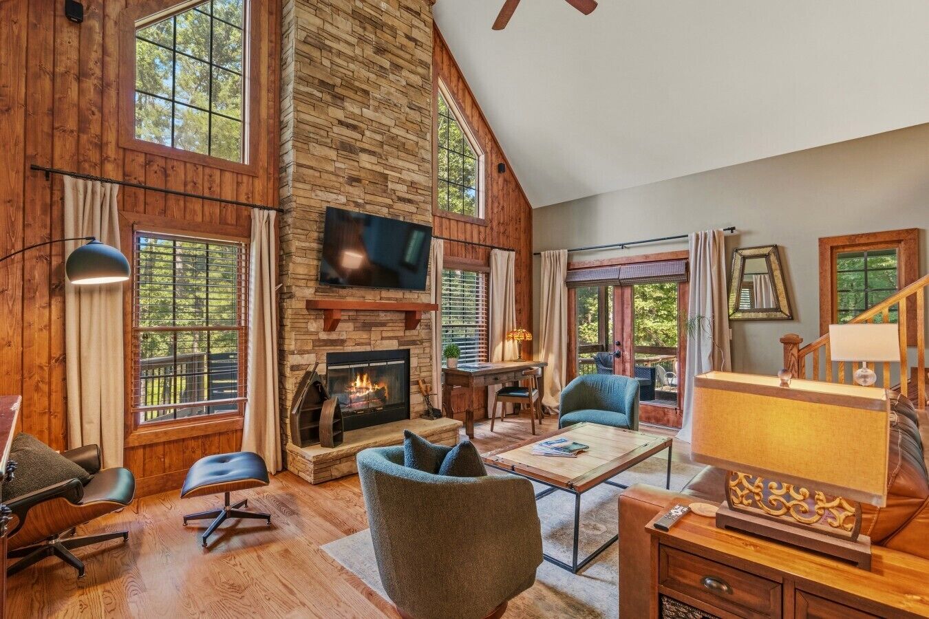 TV, fireplace
