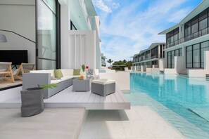 House, Balcony, Pool View | View from room - Elegant Pool Access Townhouse Near Beach (Bophut)