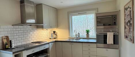 Fridge, microwave, oven, coffee/tea maker