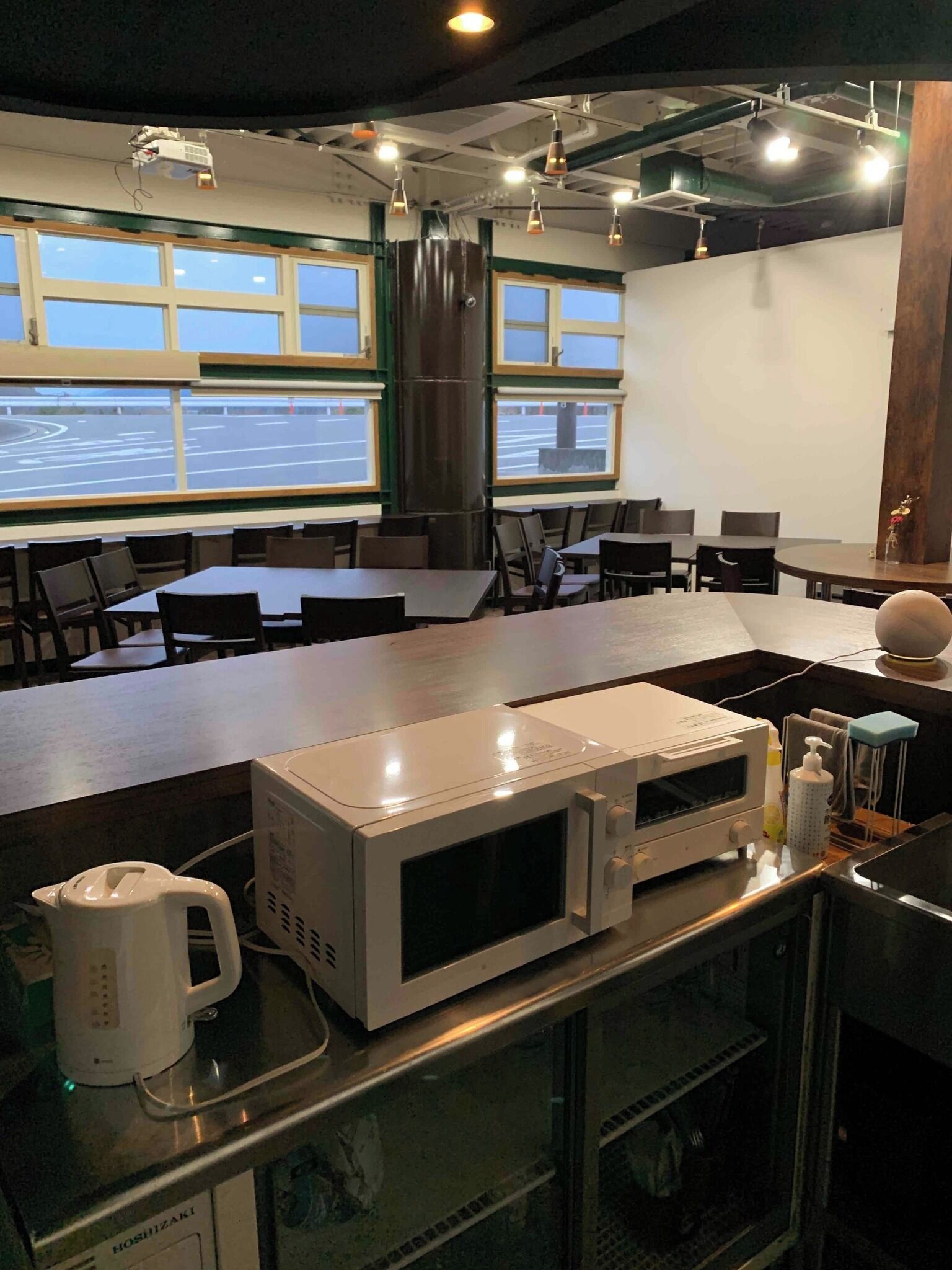 Fridge, microwave, cookware/dishes/utensils