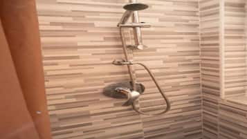 Hair dryer, bidet, towels, toilet paper