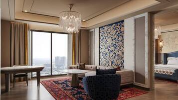Nebula Suites | In-room safe, desk, laptop workspace, blackout drapes