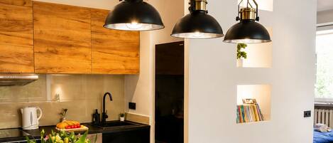 Superior Apartment, Courtyard View | Private kitchen | Espresso maker, electric kettle