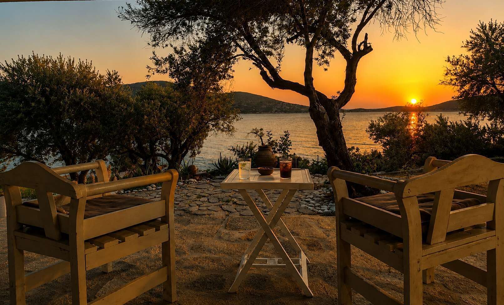 Sunset dining above the sea