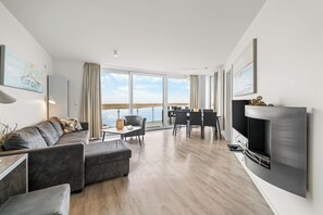 TV, fireplace, DVD player, stereo - Modern apartment with exceptional sea view and balcony at Marina Wendtorf (Wendtorf)