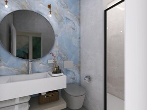 Shower, hair dryer, towels - Apartment 'Camera Matrimoniale Deluxe' with Sea View, Wi-Fi and Air Conditioning (Rome)
