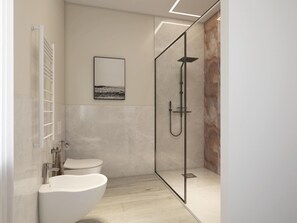 Shower, hair dryer, towels - Apartment 'Suite Con Balcone' with Sea View, Wi-Fi and Air Conditioning (Rome)