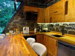 Villa Deluxe, vista al río | Cocina privada | Frigobar, horno, parrilla de estufa y lavavajillas 