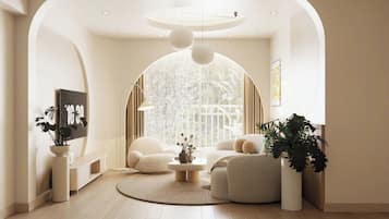 Deluxe Apartment, Balcony, City View | Living area
