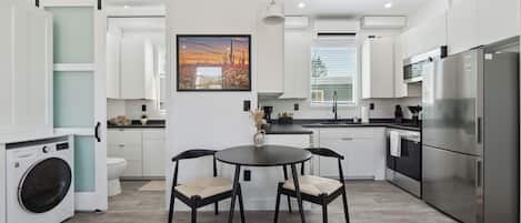 Coffee/tea maker, fridge, microwave, stovetop