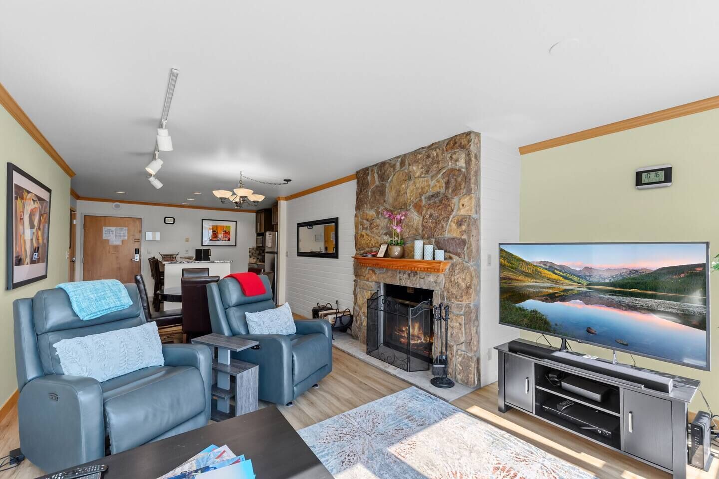 TV, fireplace, stereo