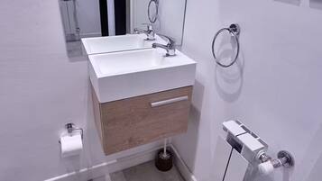 Hair dryer, towels, soap