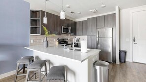 Private kitchen - Landing | Chic 1BD, Game Room, Gym (Fort Worth)