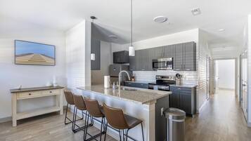Fridge, dining table