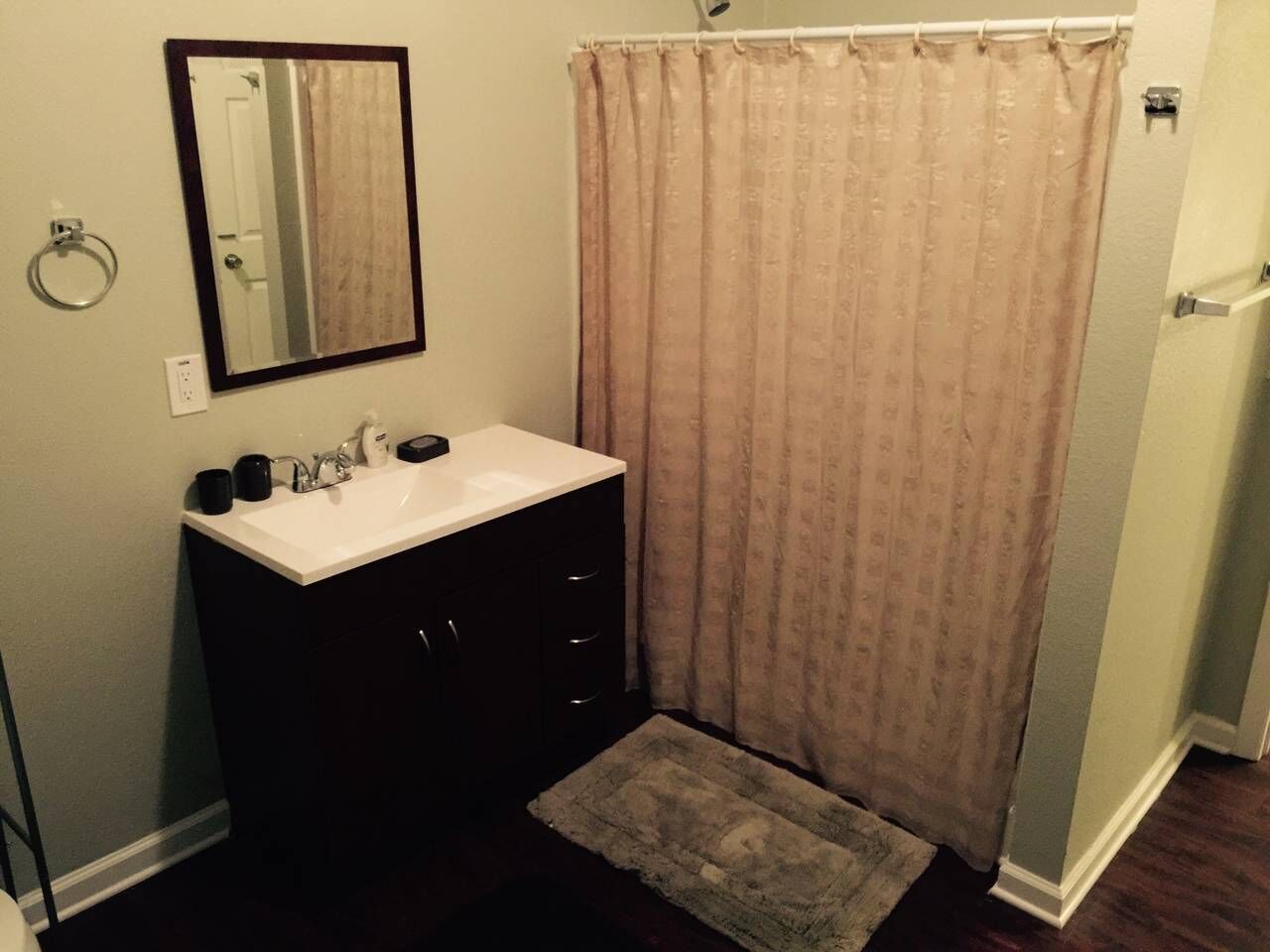 Hair dryer, towels, toilet paper