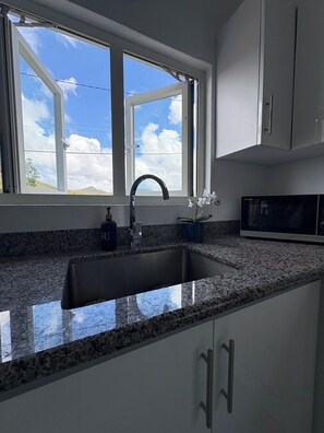 Fridge, microwave, oven, stovetop - Modern 2BD Aqua Apt with a stunning rooftop patio for sunbathing/relaxing, BBQ. (Choc)