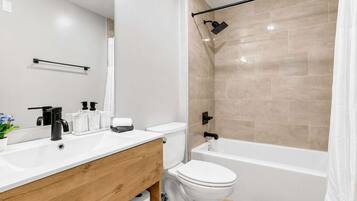 Douche, sèche-cheveux, shampoing