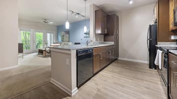 Fridge, dining tables