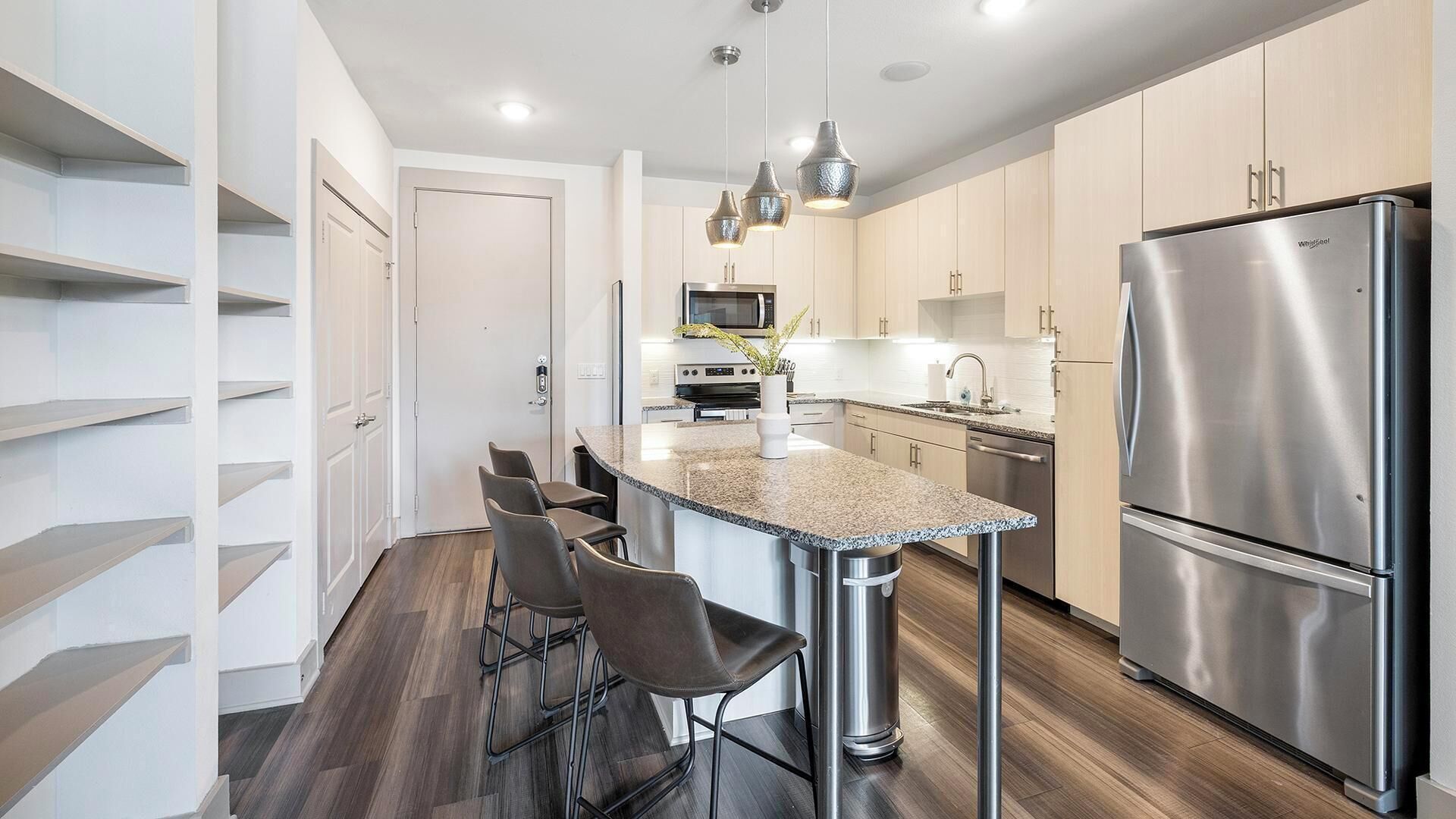 Fridge, dining tables