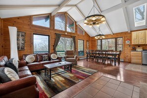 TV, fireplace, books - Skye Chalet | Hot Tub, Games & Beach Passes (Lake Harmony)