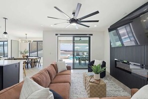 TV, fireplace, table football - Gameroom | Lakeviews • Pool • Spa | Near Marina (Lake Havasu City)