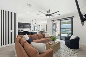 TV, fireplace, table football - Gameroom | Lakeviews • Pool • Spa | Near Marina (Lake Havasu City)