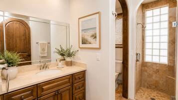 Shower, soap, toilet paper