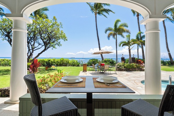 Full on beach/ocean view. 50 steps to the water, lounge area, hot tub and pool.