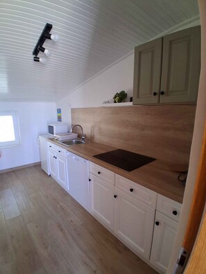 Réfrigérateur, micro-ondes, plaque de cuisson, lave-vaisselle