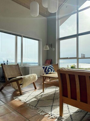 TV, fireplace - Summer house with panoramic view near Doverodde (Hurup Thy)