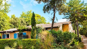 A rustic house with a tiled roof, surrounded by dense greenery and a gravel path. - Family Maisonette in Provence (Les Mathes)