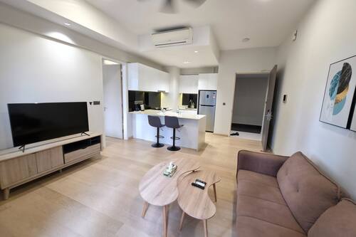 Fridge, microwave, dining tables