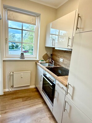 Fridge, oven, stovetop, coffee/tea maker - Apartment 'Ostsee-Glück' with Sea View, Balcony and Wi-Fi (Lübeck)