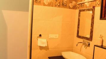 Shower, towels, soap, shampoo