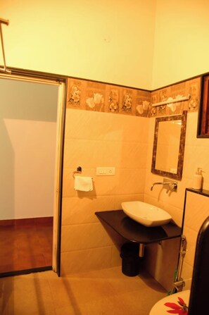 Regadera, toallas, jabón, shampoo 