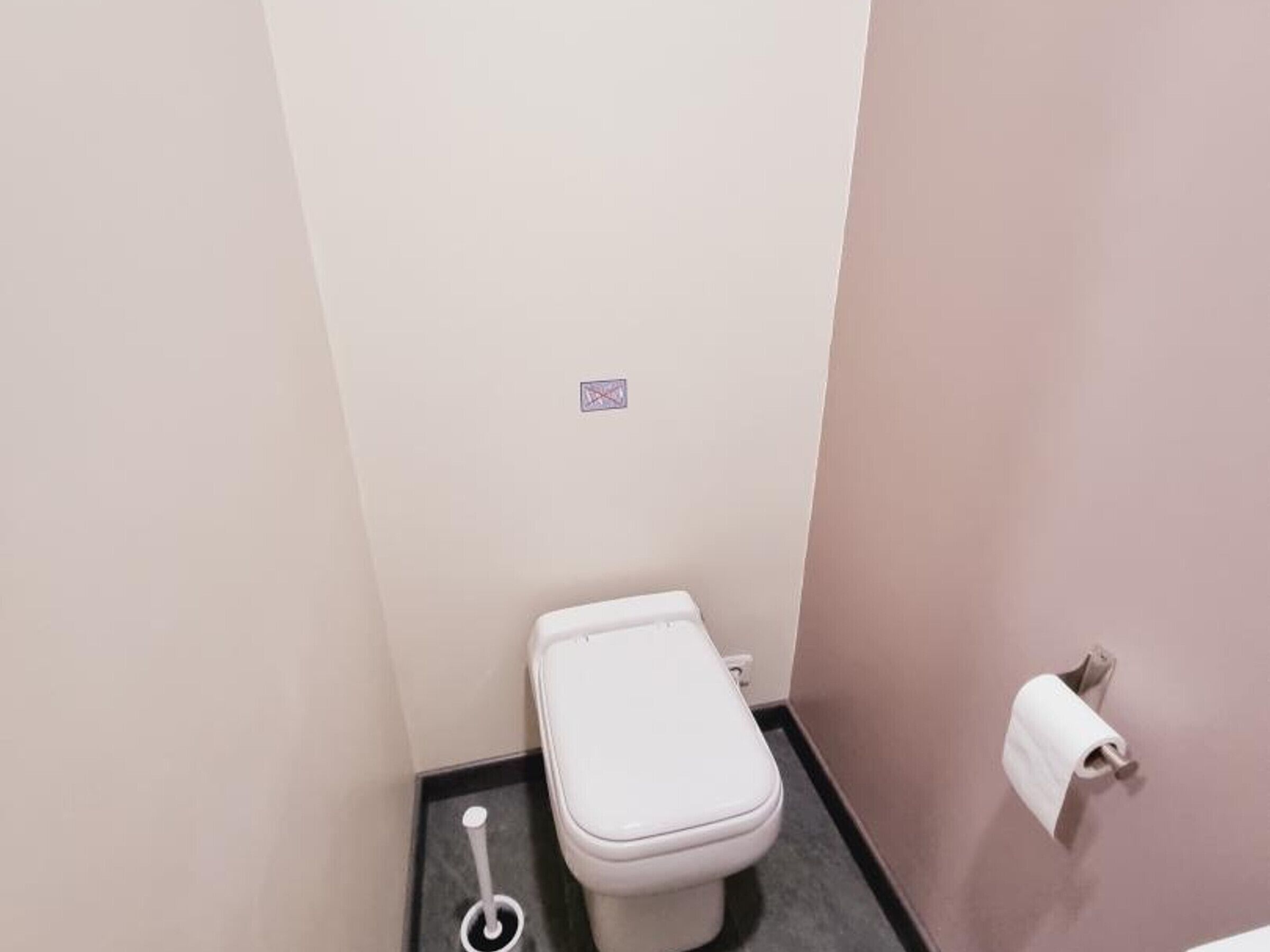 Un bagno piccolo e privato con toilette, bidet e porta carta igienica.