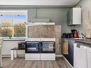 A compact kitchen with two ovens, a built-in stove, and a dishwasher. - 20 Person Holiday Home in Norre Nebel (Norre Nebel)
