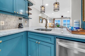 Fridge, microwave, oven, stovetop - Corner Balcony, Gulf Views | 2 Pools | Pinnacle Port C3-701 (Panama City Beach)