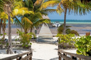 On the beach, sun-loungers, beach towels
