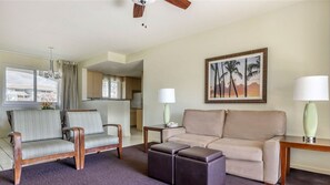 Living area - Garden-View 2BR at The Point – Bright Poipu Villa with Lanai & Island Comfort (Koloa)