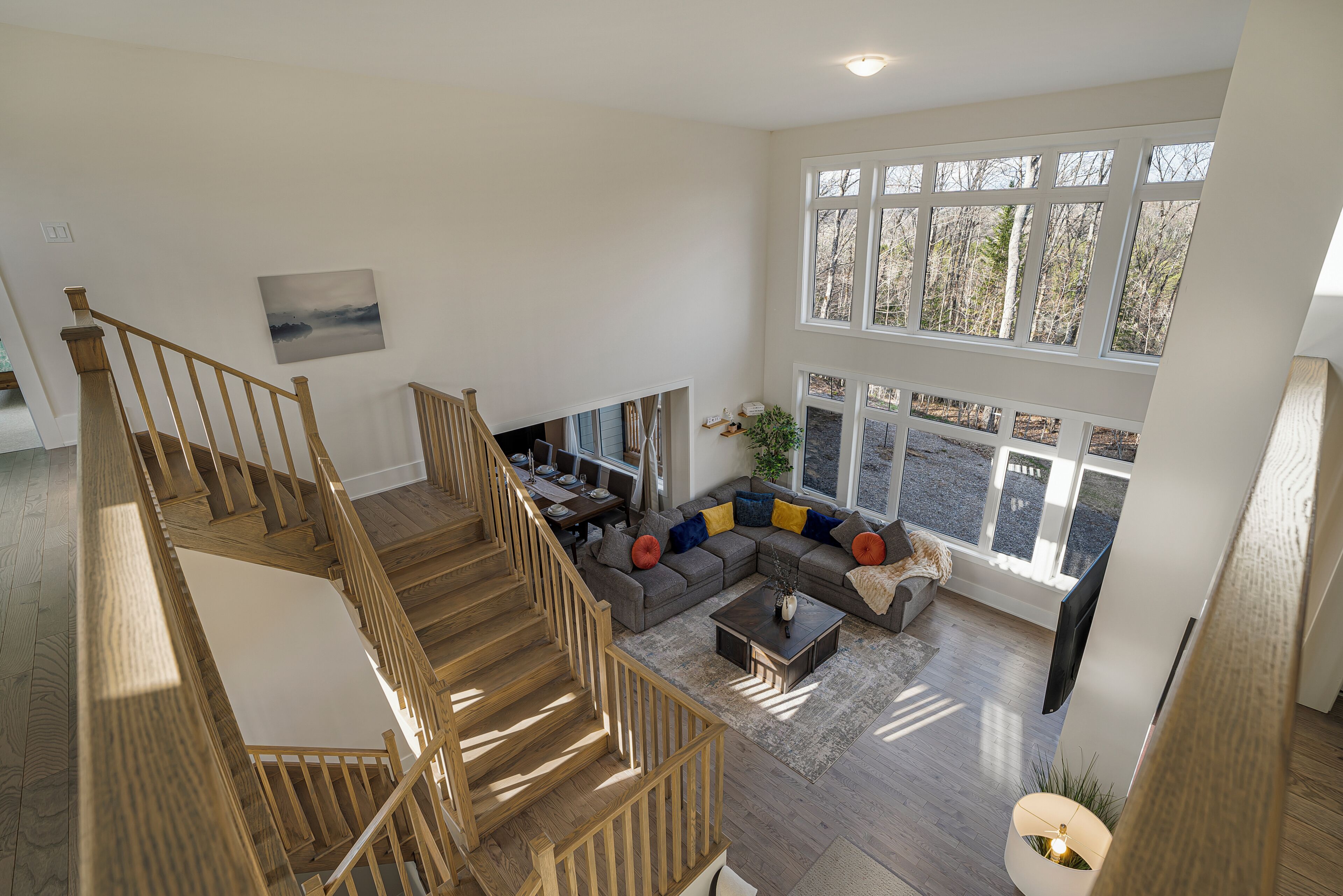 Smart TV, fireplace, table football, books