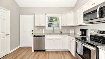 Fridge, microwave, oven, dishwasher
