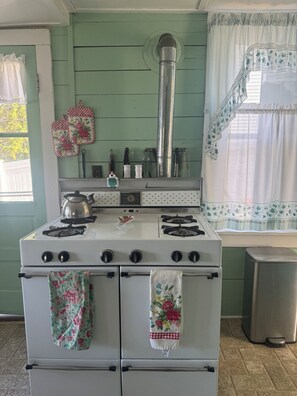 Fridge, microwave, oven, stovetop - Charming 4-bedroom Lake Front Cabin on Glen Lake (Queensbury)