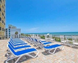 Terrace/patio - Relaxing Oceanfront 1BR,King Bed,Pool,Dog Friendly Stay,W64 (Myrtle Beach)