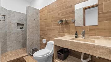 Shower, towels, soap, shampoo