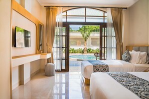 Chambre Double Deluxe, terrasse, vue piscine | Bureau, Wi-Fi gratuit